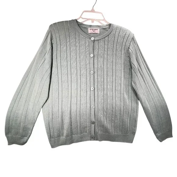 NWT Vtg Alfred Dunner Cardigan Sweater Button Down Blue USA PM Ribbed Knit - Picture 2 of 11